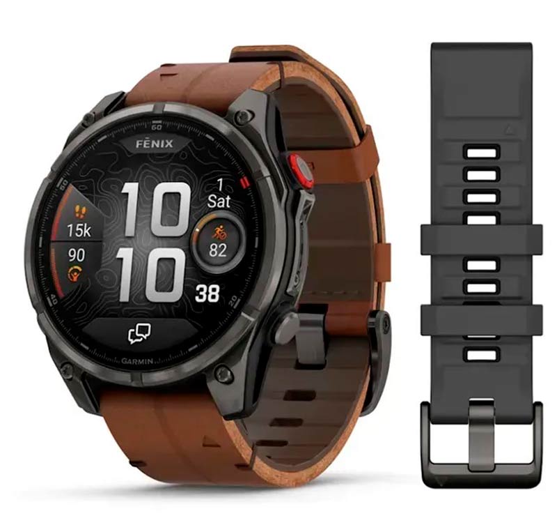 Garmin Смарт-часы Garmin Fenix 8 Pro (47 mm) AMOLED Sapphire, титан Carbon Gray DLC с каштановым кожаным ремешком